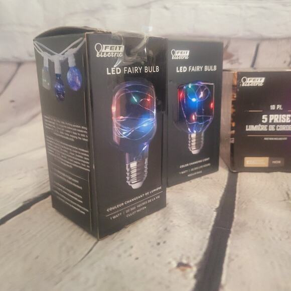 Feit Electric Indoor/Outdoor 10' 5 Socket String Light & 4 LED Fairy Bulbs NEW - Picture 2 of 10
